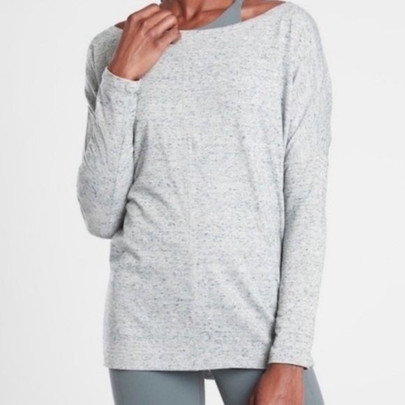 Athleta Essence Flow Bateau Neck Relaxed Boxy Top in Icy Blue Space Dye Medium - Picture 1 of 10